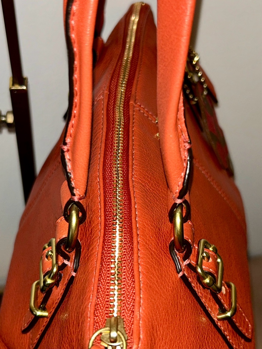 Coach Madison model, the Sophia Satchel. Upcycled Mushroom Charm and Dust Bag - Picture 4 of 10